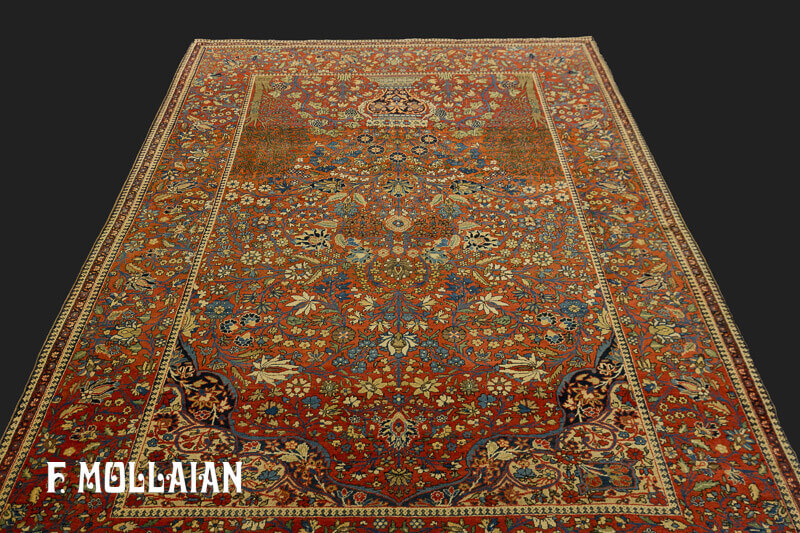 Antique Persian Kashan (Mohtasham) Soft-Rust Rug n°:60893843